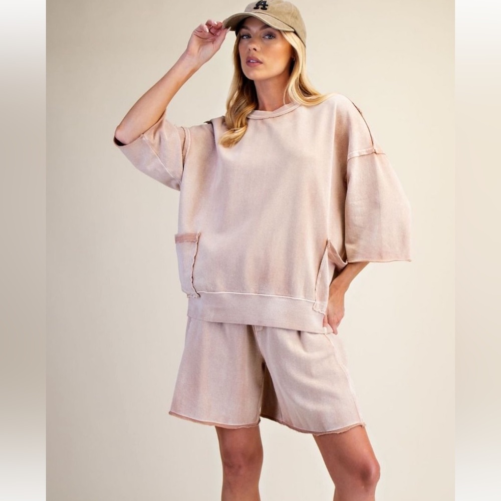easel Blush Beige Relaxed Lounge Short Set 2 pieces